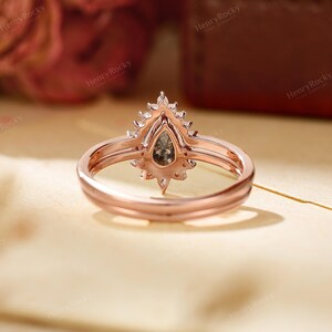 Conjunto de anéis de noivado - Conjunto de alianças com diamantes sal e pimenta, aliança curva da HENRYROCKY imagem 7