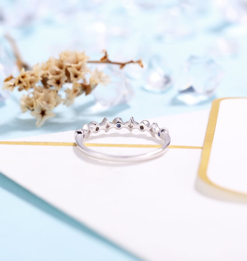 Antique Sapphire jewelry Promise Ring Delicate Wedding Band Rose Gold Women Anniversary Gift for her Vintage Diamond wedding ring