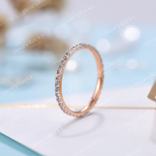 Aquamarine Wedding Band Stacking Ring Rose Gold Plated Etsy