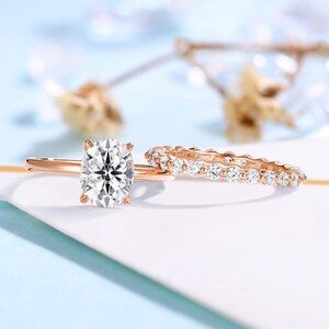 Classic Oval Moissanite Engagement Ring Set in 14K Rose Gold - Full Eternity Matching Wedding Band | Bridal Ring Set Promise Ring