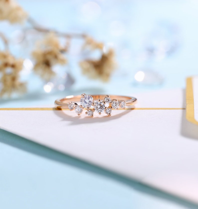 rose gold band DiamondMoissanite engagement ring women wedding ring| unique promise ring anniversary gift for her vintage bridal ring