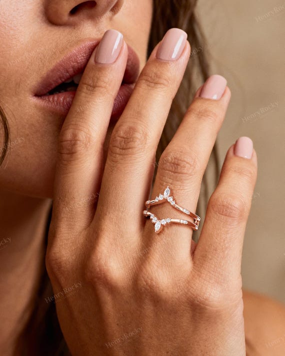 AJU ENTERPRISE Mossianite Leaf Ring Enhancer – 14K Rose Gold