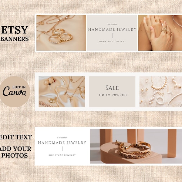 Etsy Jewelry Banner Template Editable in Canva, DIY Etsy Photo Cover Template, Etsy Shop Graphics, Branding Kit, Sale Shop Now Logo, Bundle