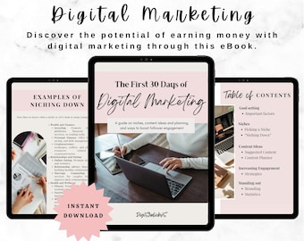Libro electrónico de los primeros 30 días de marketing digital, libro electrónico de ganancias pasivas, guía de productos digitales, guía de marketing digital, guía de ingresos pasivos