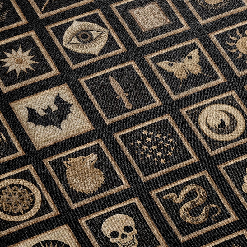 Woven Witch's Quilt Blanket: Gothic Pagan Tapestry, Altar Cloth image 6