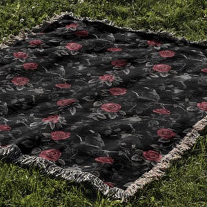 Goth Blanket: Ravens & Roses - Gothic Throw Blanket, Dark Aesthetic Home Decor, Dark Academia Bedspread, Witchy Altar Tapestry, Decor Gift image 6