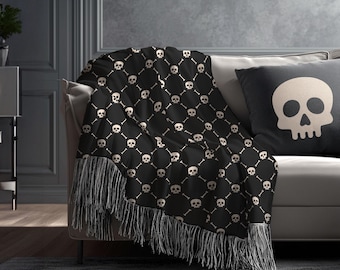 Skull Blanket: Goth Couture Cotton Woven Throw
