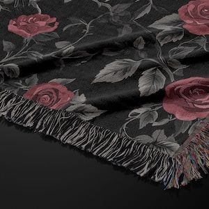Goth Blanket: Ravens & Roses - Gothic Throw Blanket, Dark Aesthetic Home Decor, Dark Academia Bedspread, Witchy Altar Tapestry, Decor Gift image 7