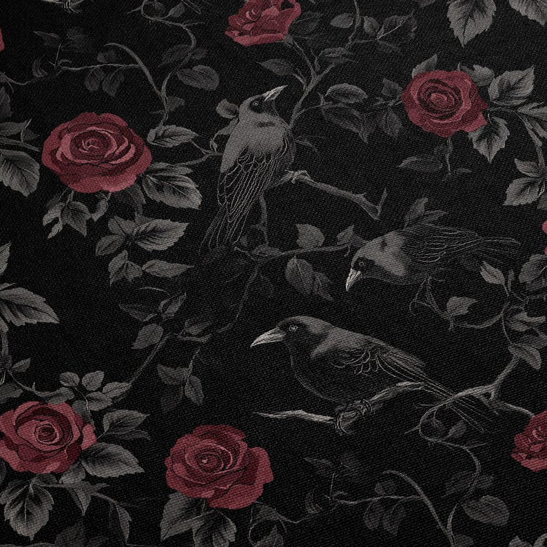 Goth Blanket: Ravens & Roses - Gothic Throw Blanket, Dark Aesthetic Home Decor, Dark Academia Bedspread, Witchy Altar Tapestry, Decor Gift image 9
