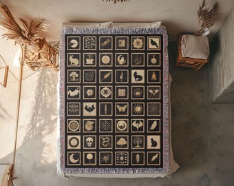 Woven Witch's Quilt Blanket: Gothic Pagan Tapestry, Altar Cloth