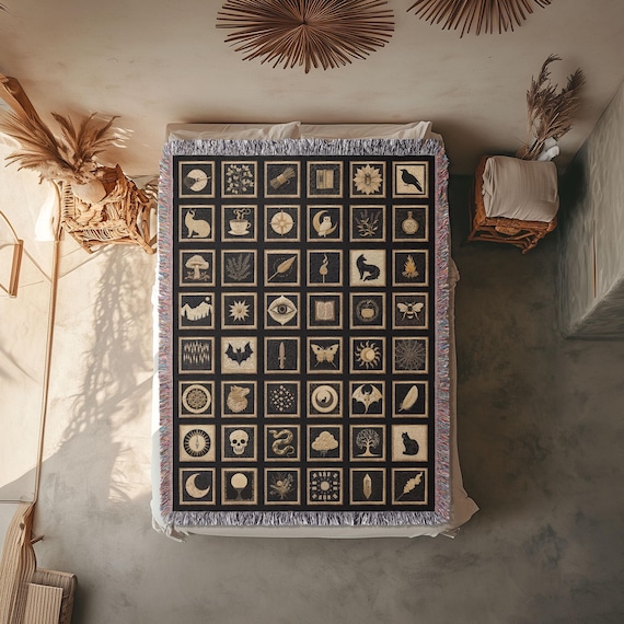 Witchy Blanket: Witch’s Quilt – Witchy Throw Blanket, Gothic Tapestry, Tarot Blanket, Pagan Home Decor, Witchy Altar Tapestry, Witchy Gift