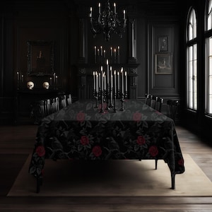 Ravens & Roses: Goth Linen Tablecloth | Altar Cloth | Tarot Cloth