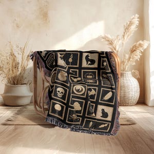 Woven Witch's Quilt Blanket: Gothic Pagan Tapestry, Altar Cloth 50x60 Throw Blanket