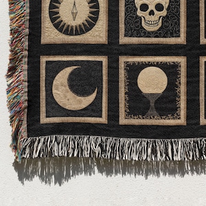 Woven Witch's Quilt Blanket: Gothic Pagan Tapestry, Altar Cloth image 3