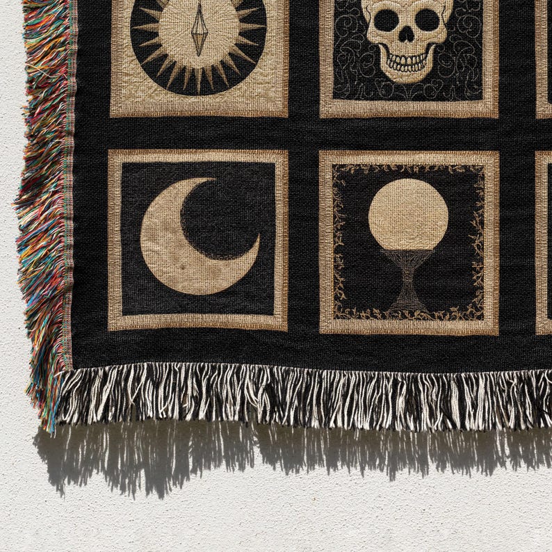Woven Witch's Quilt Blanket: Gothic Pagan Tapestry, Altar Cloth image 3