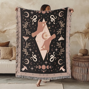 Boho Throw Blanket | Witchy Moon Goddess Blanket | Jacquard Woven Blanket | Boho Gift For Her