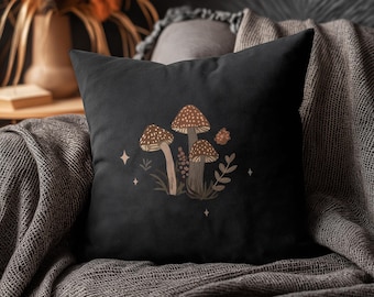 Velvety Mushroom Forest Pillow - Soft Vegan Suede Gothic Cushion, Dark Academia Decor, Luxe Halloween Decor Accent, Witchy Home Gift