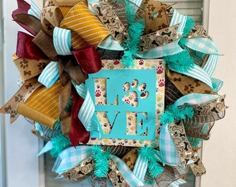 Dog Love Wreath, Dog Lovers Wreath, Dog Parents Wreath, Artificial Dog Wreath, Deco Mesh Wreath, Front Door Wreath, Front Door Hang