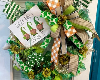 Lucky and I Gnome It, St. Patrick's Day Wreath, Holiday Gnomes, Spring Wreath, Holiday Wreath, Deco Mesh Wreath, Front Door Wreath