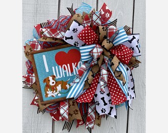 I LOVE Walks, Dog Wreath, I Love My Dog, Dog Lovers, Artificial Wreath, Front Door Wreath, Front Door Hang, Birthday Gift, Mother's Day