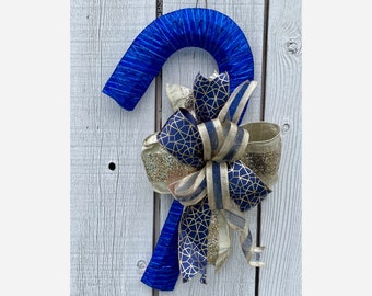 Navy & Gold Candy Cane, Christmas Decor, Candy Cane Decor, Home Decor, Front Door Wreath, Front Porch Wreath, Front Door Hang