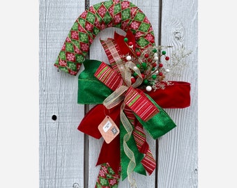 Red & Green Candy Cane, Christmas Decor, Christmas Present, Front Porch Wreath, Front Door Wreath, Door Hang, Wall Hang