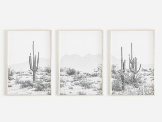 Set of 3 Desert Prints, Four Peaks Arizona Wall Art, 3 Piece Print Set, Arizona Desert, Black And White, Boho Print, Modern Wall Art Prints