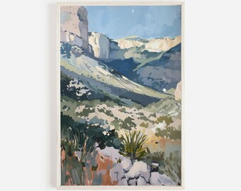 Guadalupe National Park Print, Texas Mountain Scenery, Desert Oil Painting, Guadalupe Mountains Poster, South Texas Wall Art, Desert Decor