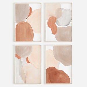 Gallery Wall Art Set of 4 Terracotta Prints, Boho Art Set, Terracotta Wall Art, Abstract Watercolor Print, Boho Print Set, Modern Wall Art