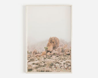 Dusty Pink Foggy Desert Print, Joshua Tree Poster, Desert Wall Art, Arizona Desert, Digital Download