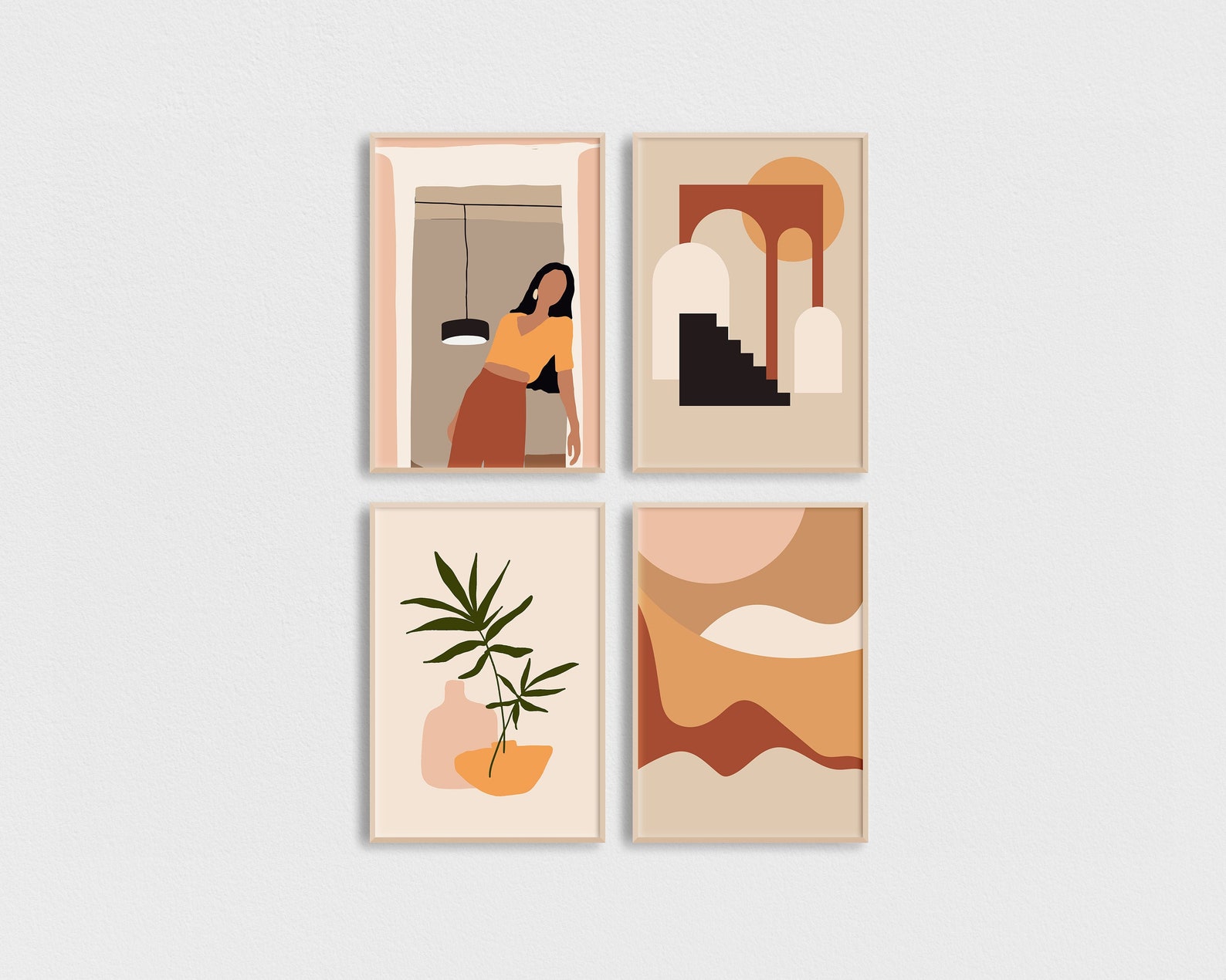 Modern Wall Art Gallery Set of 4 Abstract Art Set Warm Art Etsy UK