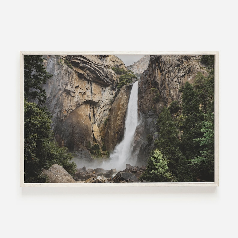 Mountain River Print, Nature Photography, Mountain Print, Misty Waterfall, Mountain Creek Wall Art, Nature Printable, Cabin Wall Decor image 1
