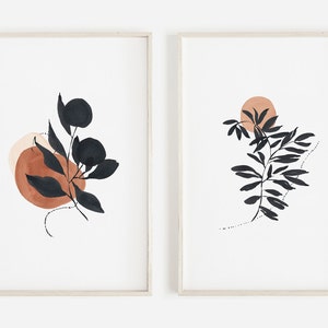 Large Abstract Watercolor Print Set of 2 Prints, Terracotta Black Wall Art,Downloadable Art,Brush Stroke Art,Modern Minimalist Printable Art