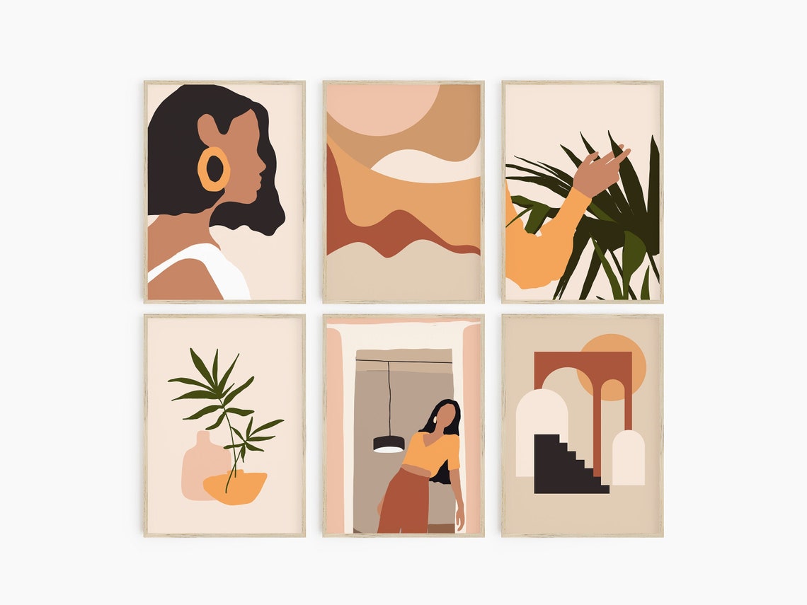 Modern Wall Art Gallery Set of 6 Abstract Art Set Warm Art Etsy