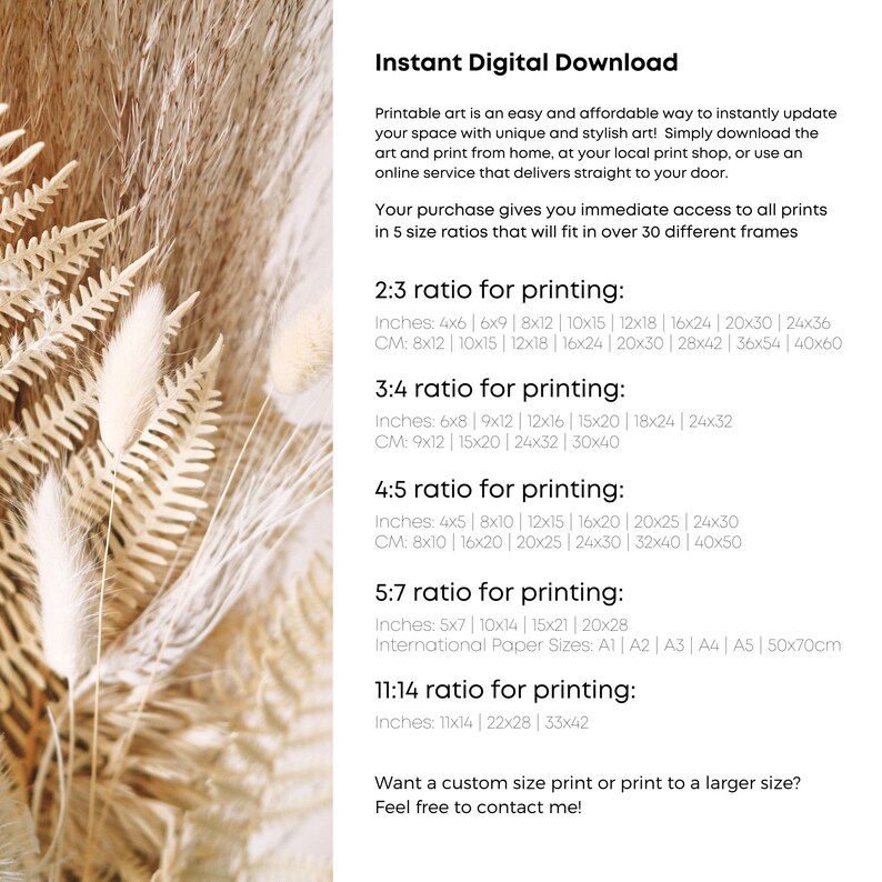 K&ouml;nnte beinhalten: Druckbarer Kunst-Download-Leitfaden mit verschiedenen Gr&ouml;&szlig;enverh&auml;ltnissen zum Drucken. Die Verh&auml;ltnisse sind in Zoll und Zentimetern angegeben. Der Text enth&auml;lt: 2:3 Verh&auml;ltnis, 3:4 Verh&auml;ltnis, 4:5 Verh&auml;ltnis, 5:7 Verh&auml;ltnis und 11:14 Verh&auml;ltnis. Der Text enth&auml;lt auch den Satz "Sofortiger digitaler Download".