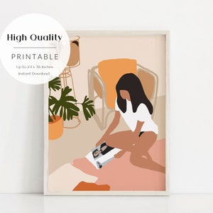 Terracotta Woman illustration, Minimal art print, burnt orange rust color, Woman in room Printable art, Minimal contemporary art poster