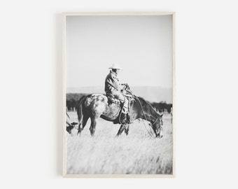 Impresión de vaquero, decoración occidental, arte de la pared del suroeste, decoración de la pared occidental, arte vaquero, vaquero blanco y negro, cartel occidental, impresión de arte vaquero