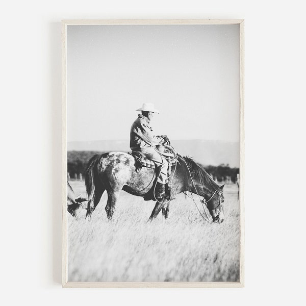 Cowboy Print, Western Decor, Southwestern Wall Art, Western Wall Decor, Cowboy Art, Black And White Cowboy, Western Poster, Cowboy Art Print