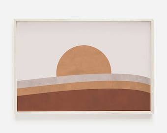 Retro Sunset Print, 70s Abstract Sunset, Clock Block Mid Century Art, 1970s Art Print, Abstract Landscape, Retro Art, Burnt Orange Print