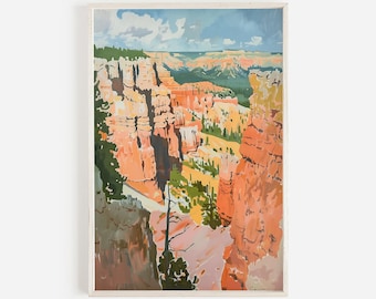 Bryce Canyon National Park Print, Utah Scenery Decor, Rustic Southwest Painting, Bryce Canyon Landscape, Red Rock Desert Poster