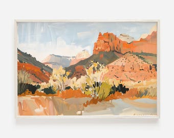 Zion National Park Print, Southwest Scenery Poster, Western National Park Printable, Zion Painting, Canyons And Mountains, Zion Digital Art