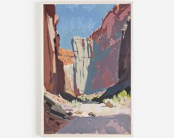 Capitol Reef National Park Print, Tall Canyon Walls, Utah Desert Poster, Colorful Canyon Print, Oil Painting Style, Utah Desert Canyon Decor