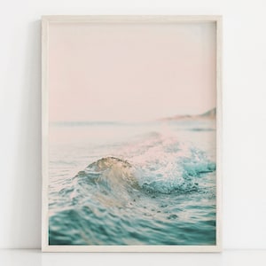 Ocean Wave Print Pink Mint Green Wall Art Prints Ocean Wall Art Beach Decor Beach Nursery Printable Wall Art Coastal Print Ocean Poster