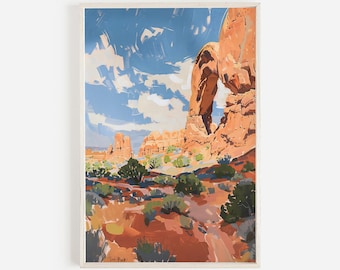 Arches National Park Print, Utah Desert Arch, Southwest Home Decor, Desert Oil Painting, Utah National Park Poster, Red Rock Desert Poster