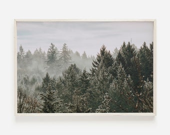 Forest Trees Landscape, Printable Wall Art, Landscape Print, Foggy Forest Poster, Forest Wall Art, Nature Art, Trees Poster, Horizontal Art