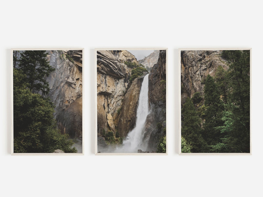 Mountain Art Print Set, 3 Piece Forest Wall Art, Waterfall Landscape ...