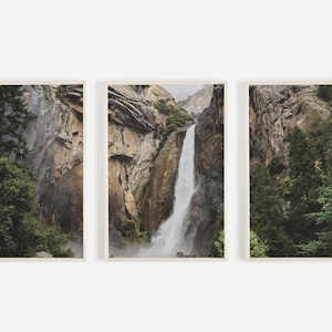 Mountain Art Print Set, 3 Piece Forest Wall Art, Waterfall Landscape, Nature Poster, Rustic Triptych Set, Mountain Photography, Forest Decor