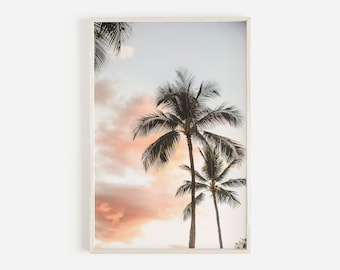 Tropical Sunset Print, Palm Tree Wall Art, Colorful Palms Photo, Palm Tree Digital Art, Tropical Decor, Coastal Sunset Print, Hawaii Sunset