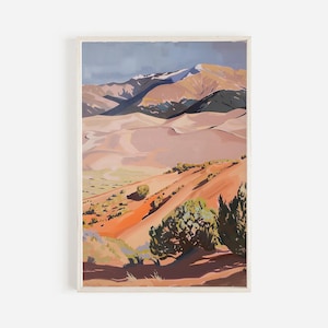 Great Sand Dunes National Park Print, Colorado Desert Scenery, Rustic National Park Poster, Oil Painting, Colorado High Desert Dunes Poster