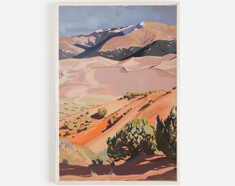 Great Sand Dunes National Park Print, Colorado Desert Scenery, Rustic National Park Poster, Oil Painting, Colorado High Desert Dunes Poster